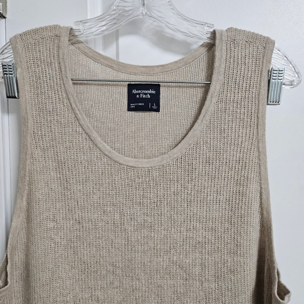 Abercrombie & Fitch Crochet Style Layering Knit Tank Mens Lg Tan Cotton Blend - Picture 4 of 9